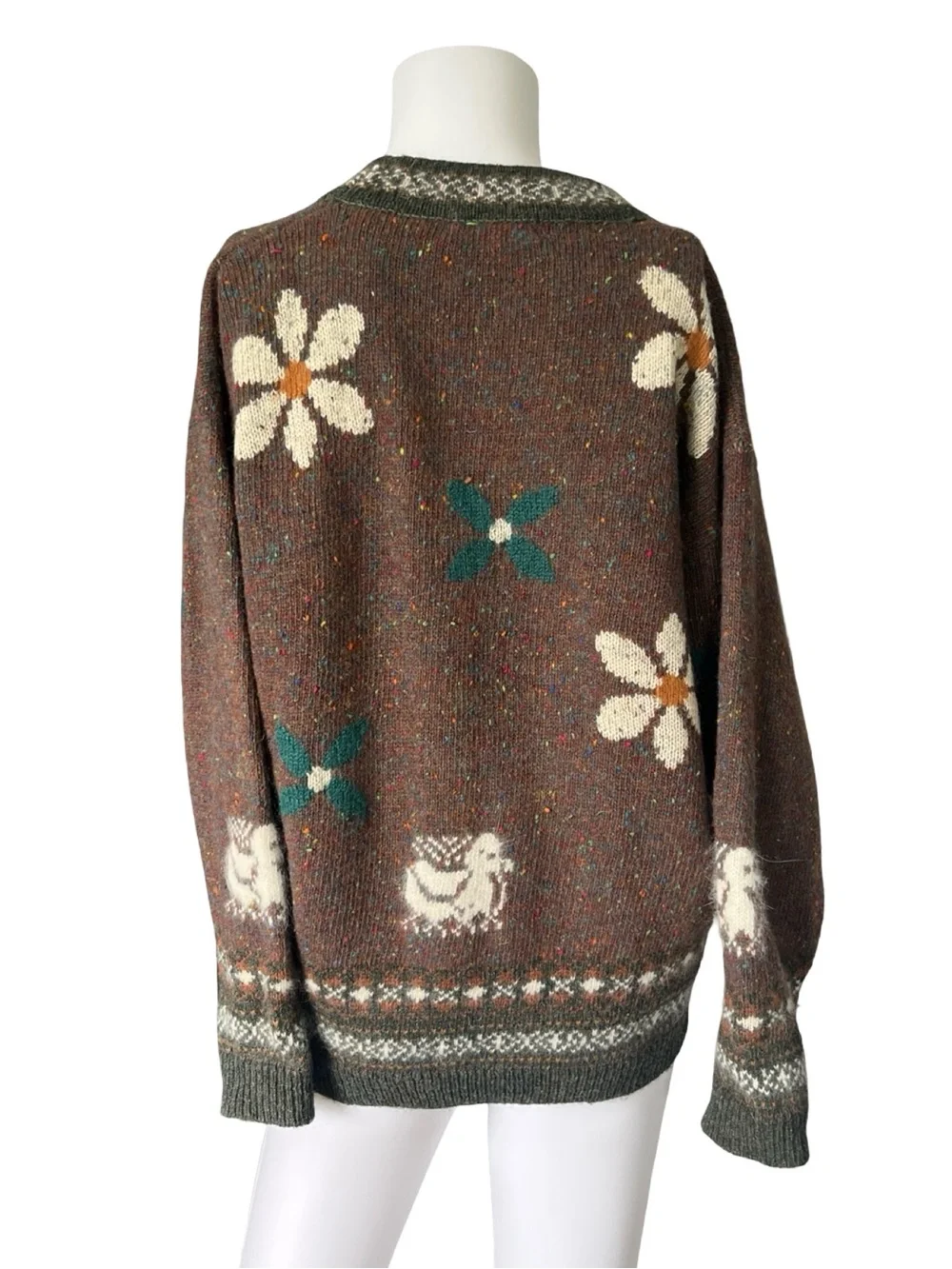 Vintage Fwanloi Wool Cardigan Sweater Brown Floral Knit Womens Size Small - Picture 2 of 9